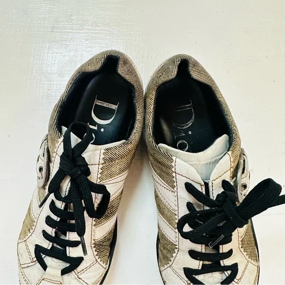 Vintage Womens CHRISTIAN DIOR Sneakers Shoes Monogram Brown Beige siz 36.56.5